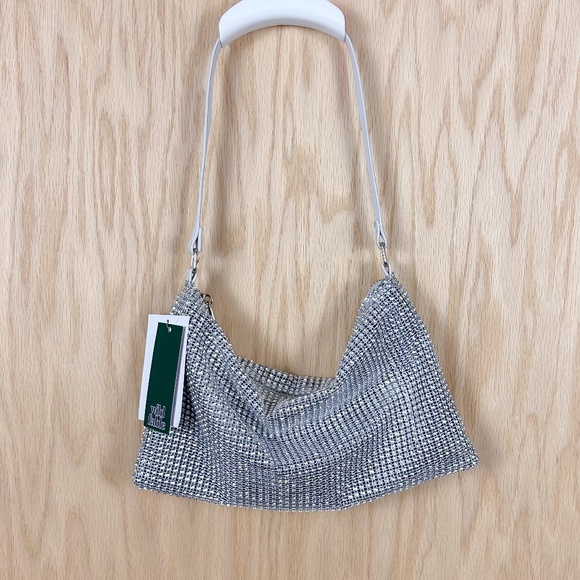 Wild Fable Silver Rhinestone Shoulder Bag – Sparkly Mesh Evening Purse - Picture 3 of 5